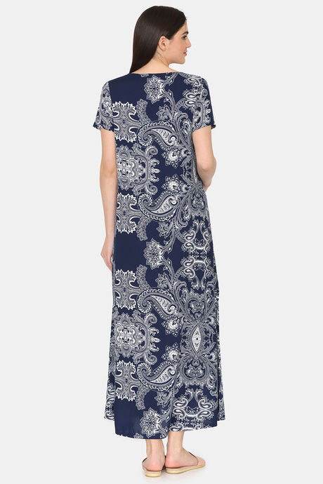 Coucou Maternity Woven Full Length Loungewear Dress With Front Zipper And Discreet Feeding - Blue Depths — image 3